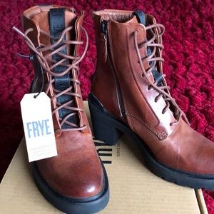 Frye brown leather beautiful combat boots